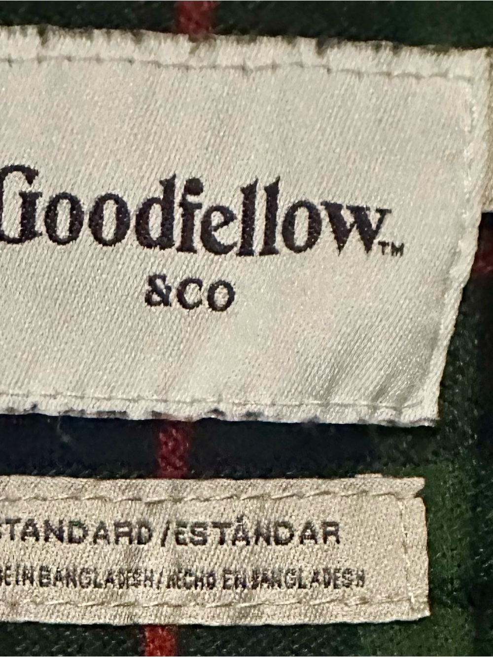 Goodfellow & Co Green Plaid Button-Down Shirt with Red Accents